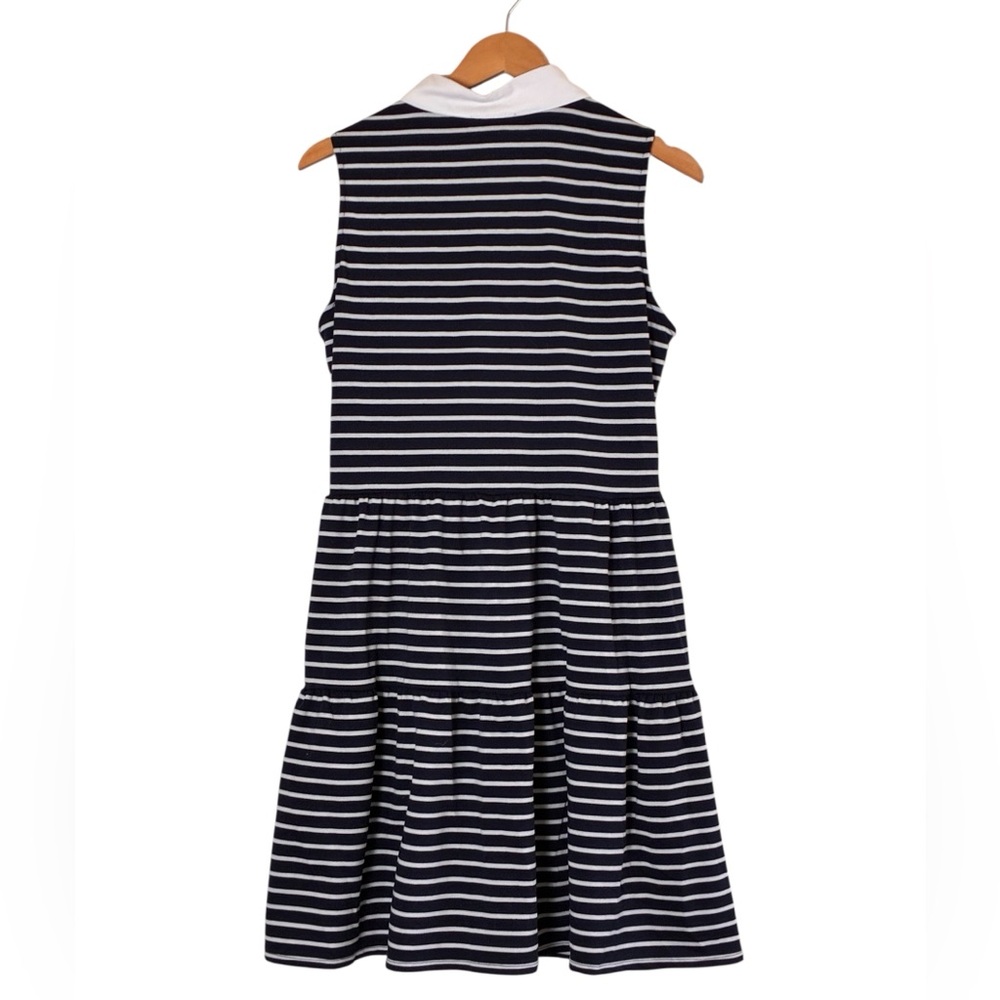 Nautica Jeans | Navy and white striped cotton collared v-neck tiered midi dress - Picture 10 of 14